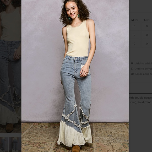 POL Marcella 3 Stretchy Denim Pants with Flared Leg and Gauze Ruffle - Picture 5 of 6